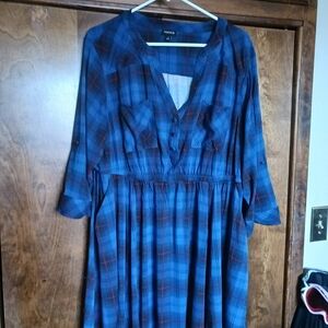 Torrid Blue Plaid Button-Front Dress
